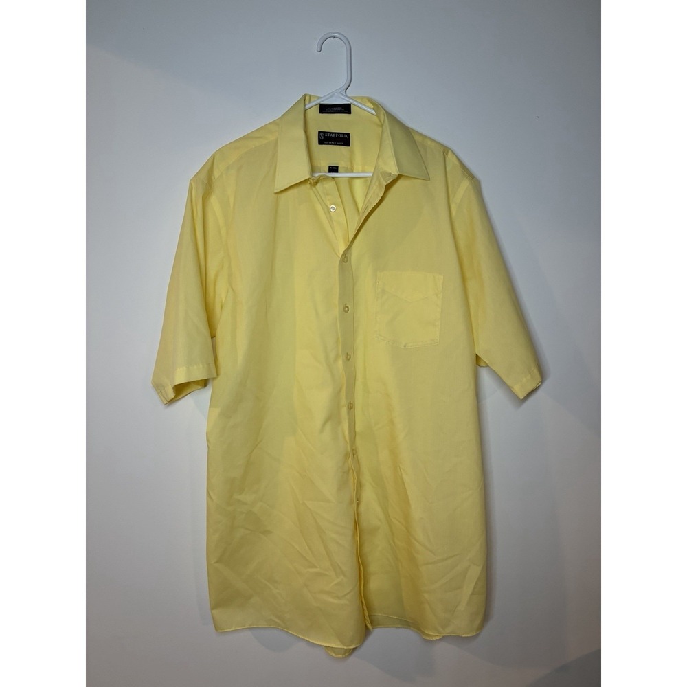 Stafford Button Down Short Sleeve Shirt Mens 17.5 Yellow XLT Super Shirt